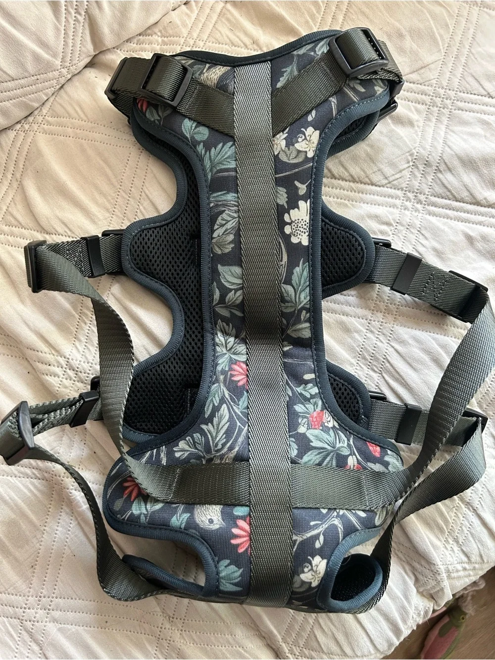 Floral Pattern Dog Harness in Navy and Green